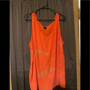 A Worthington 3X, orange, sleeveless, sheer top.